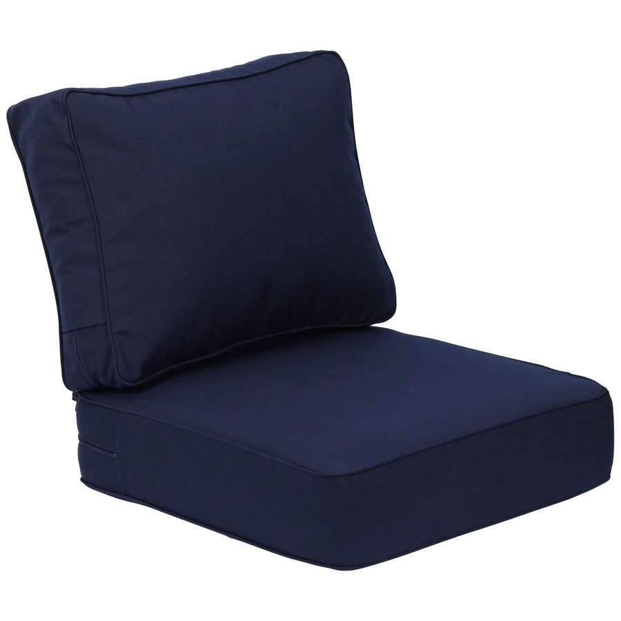 Juego de cojines para silla de patio Sunbrella de 25 x 25 x 6 pulgadas, resistente a la intemperie, con resortes embolsados individuales para silla de patio, sofá y sillón. - Azul Marino - Ver 1