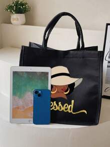 Bolso de lona con estampado de letras doradas y patrones femeninos, que incluye una bolsa pequeña con asa de mano, monedero y bolso grande con gran capacidad, de uso casual y portátil, adecuado para compras en el supermercado, viajes de negocios, vacaciones en la playa, y también puede ser un regalo ideal para amigos, familiares, cumpleaños, Día de la Madre, Día del Maestro.
