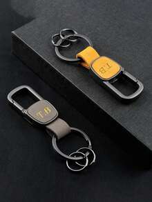 Personalized Luxury Emboss Letters Initials Faux Leather Sleek Double Ring Design Key Holder For Men Women Compact Stylish Accessory For Keys - Multicolor - View 2