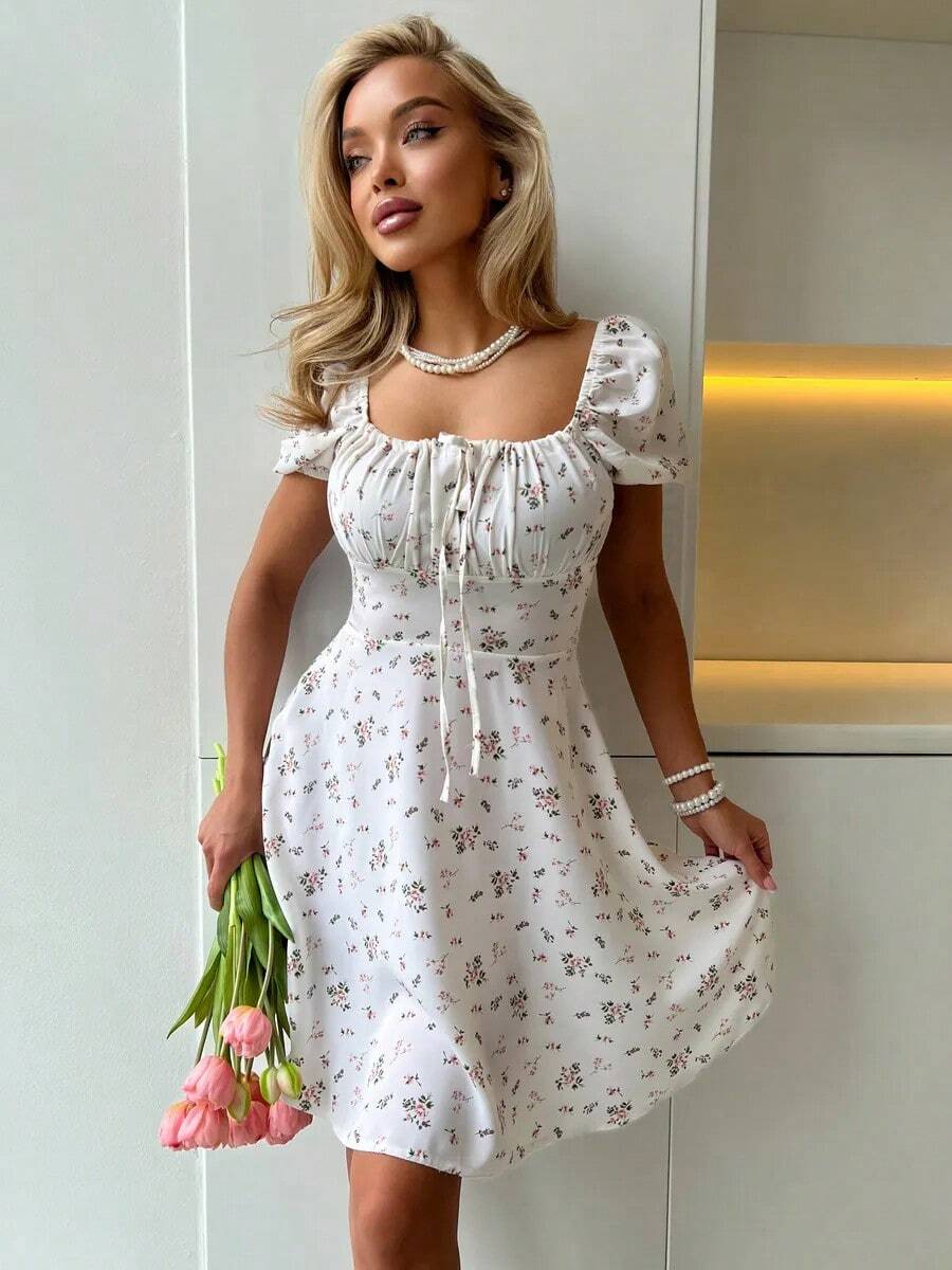 QIANZHIDU SUNSTORY 女士时尚优雅连衣裙，适合春季、夏季、闺蜜聚会、下午茶、日常约会、夏季外出、优雅场合、Y2K 风格、音乐节、海滩、生日、休闲外出、婚礼、假期、夏季、返校季等各种场合。 - 白色 - 查看 1