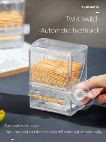 1pc Square Rotatable Toothpick Holder, Creative Toothpick Dispenser, Transparent Toothpick Container, Toothpick Storage Box, Suitable For Living Room, Dining Room, Bar, Dining Table, Toothpick Storage