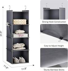 4-Shelf Closet Hanging Storage Shelves,Hanging Closet Organizer - Black - View 9