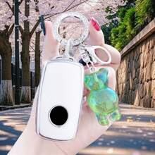 TPU Textured Pink Car Key Fob Cover/Rhinestone & Pink Bear Exquisite Collision/Sweet Style: Rhinestone Keychain & Pink Purple Bear Key Companion/Street Fashion Style! Rhinestone Key Accessory, Blue Bear Super Attractive Suitable For Polo Tiguan Passat B5 B6 B7 Golf 4 5 6 MK6 Jetta Lavida//A Folding 3 Buttons/Lamando/Dedicated/Superb/Lavida/Cómemeck/Xinrui Exclusive, Ideal Gift For Valentine's Day