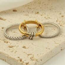 1 set de varios estilos de anillos de mujer con incrustaciones de cobre y circonita cúbica, chapados en oro, no se desvanecen, anillos apilables, mejor regalo decorativo para mujeres