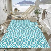 SHACOS Large Outdoor Picnic Blanket 180 X 270 Cm Reversible Mat Plastic UV Resistant RV Camping Garden Lightweight Outdoor Rug For Patio Beach Balcony Deck BBQ Blue White - as pic - View 2