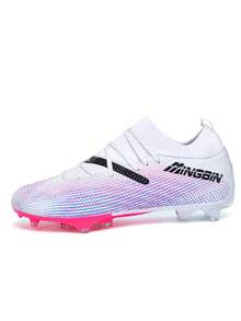 1 Pair Football/Soccer Shoes, Low-Top Outdoor Soft Ground Training Cleats With Lace-Up Front Closure, Anti-Slip, AG/FG Studs, Lightweight, High Performance, Campus Soccer Boots , Multi-Colors - White Powder - View 9