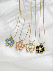 Mazuer 1pc 18K Gold Plated Vintage Summer Beach Sea Style Necklace, Versatile, Elegant, Subtle Floral Pendant Necklace, Suitable For Dates, Graduations, Thanksgiving Gifts, Holidays, Parties, Commute, Vacation