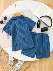 Boy's Fashion Short Sleeve Shirt & Shorts 2pc Set - Royal Blue - View 2