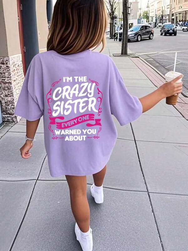 Tricou de vară cu mânecă scurtă, casual, cu imprimeu grafic amuzant, guler rotund, pentru fete preadolescente