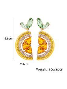 juran 1 Pair Cute Rhinestone Fruit Lemon Pendant Earrings, Fun Party & Casual Daily Wear Jewelry Gift For Women - Yellow - View 4