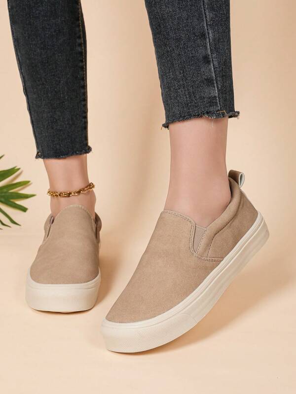 Women's Thick Sole Canvas Shoes Flat Loafers Casual Walking Sneakers, Black, Slip-On, Suitable For All Seasons, Size 36-43