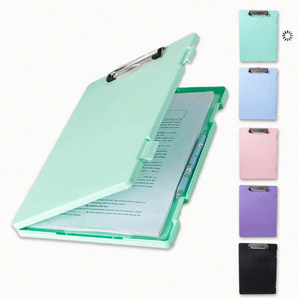 zhiquanqihan 1pc 2-In-1 A4 Document Board Clamp & Storage Box - Portable Colorful Writing Board Clip ,Suitable For School And Office Use - Back To School ,School Supplies,Office Supplies,Christmas Gifts,New Year's Gifts(Pink/Purple/Mint Green/Light Blue/Milky White/Transparent White/Yellow/Black)
