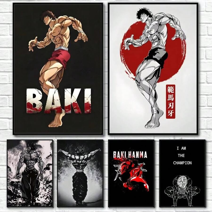 1 件/3 件墙面艺术海报可选框架/流行肌肉男动漫 B-Baki The G-Grappler 海报粘贴墙面艺术印刷防水家居客厅卧室酒吧美学装饰
