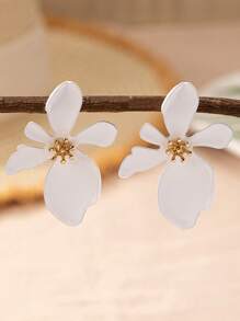1 par de pendientes con flores y tréboles metálicos multicolor para mujer, de moda para fiestas, bodas y uso diario