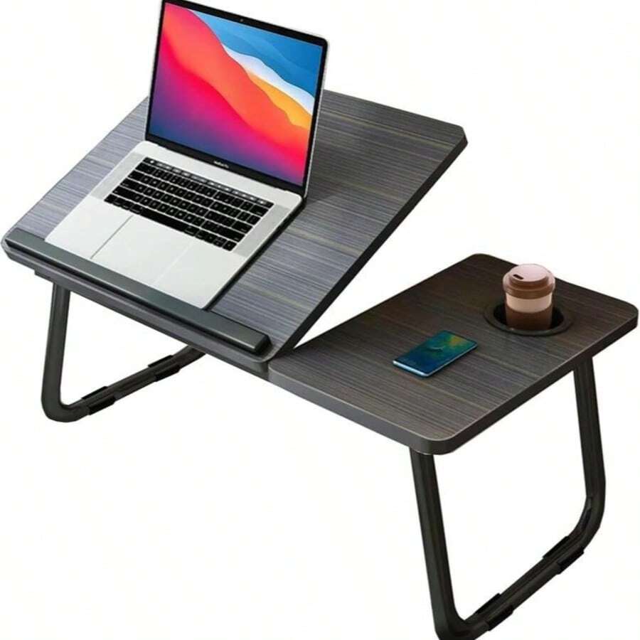 Black Laptop Tray Desk With Foldable Legs & Cup Holder Portable Bed Side Adjustable Angle Laptop Table - Black - View 1