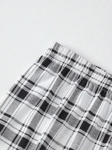 3 Piece Set Men's Lightweight Short Sleeve Pajama Set, Shorts + Short Sleeve Pants + Short Sleeve Top, Summer Plaid Home Wear - Light Grey - View 9