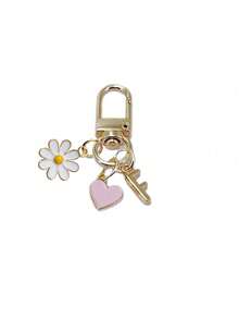 Spring/Summer Essential - Personalized Heart-Shaped Pendant, Paired With Daisy Decor, Can Be Engraved With Initial And Blessing/Love Note | Heart-Shaped Keychain Accessory, Y2K Style - Multicolor - View 17