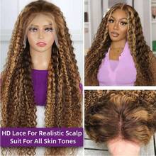 250% Highlight Deep Wave Human Hair Deep Wave Lace Wig Glueless Human Hair Wig 13x6x1 T Part Lace Front Wigs With Baby Hair Deep Curly Wave Wig Chocolate Brown Deep Wave Human Hair Wig For Women Quick Ship Items - Ombre - View 8