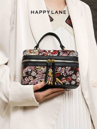 HAPPY LANE Bolso cuadrado de mano vintage con bordado floral, bolso cruzado de diseño con cremallera doble para mujer, con decoración metálica elegante y delicada, correa de hombro desmontable, bolso cuadrado pequeño de doble uso, adecuado para uso diario, fiestas, compras, viajes y regalos, liviano y duradero, exhibiendo una elegancia y gracia exquisita