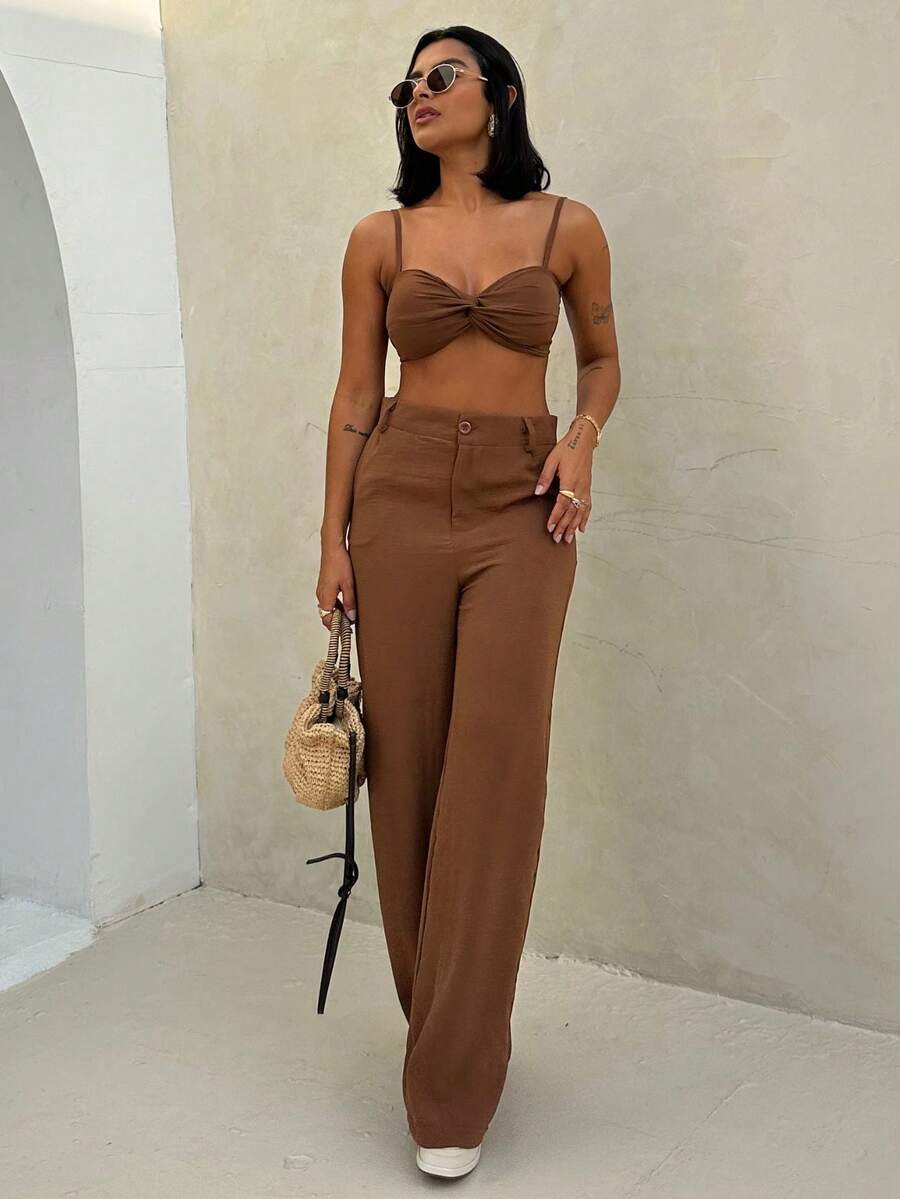 Women Two-piece Outfits - Rust Brown - View 1