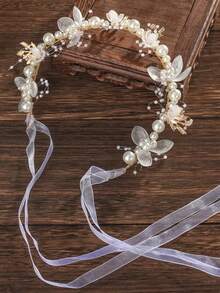 1 Pc Girls/Teens Metallic 3-Prong Leaf & Pearl Decor Hair Accessories, Fairy/Princess Headband - Pink - View 4