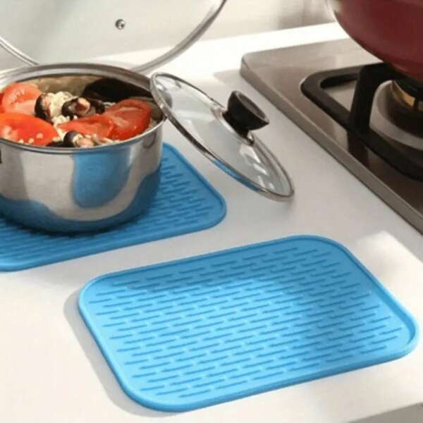 2pcs Heat Resistant Silicone Mat, Pot Holder, Non-Slip Trivet Set, Suitable For Hotpot, Tableware, Coasters And Placemats, Multi-Functional Desktop Protection, Kitchen Supplies