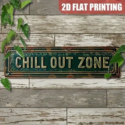 Vintage Novelty 15.7" X 3.9" Metal 'CHILL OUT ZONE' Sign - Unique Wall Hanging Decor For Home, Room, Bathroom, Bar, Cafe, Garage, Farmhouse, Porch, Outdoor Spaces - Durable, Weather-Resistant, Multipurpose English Language Yard Sign With Retro Aesthetic