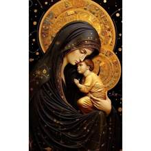 1 pezzo Dipinto su tela vintage di Pasqua con la Vergine Maria e Gesù, opera d'arte per parete, decorazione per la casa, cartellone opzionale con cornice - Multicolore - Visualizzare 37