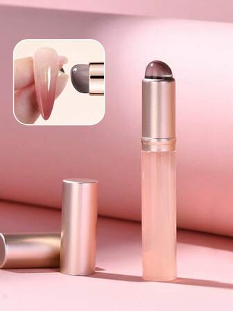 1 buc stilou de tamponare din silicon pentru unghii roz pentru femei, pensulă multifuncțională portabilă din silicon pentru buze, stick din silicon pentru unghii cu gradient