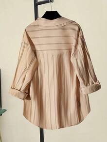 Áo sơ mi nữ dài tay cài một hàng khuy, họa tiết sọc thêu, kiểu dáng thường ngày, thích hợp cho mùa xuân. - Cà phê nâu - Xem 2