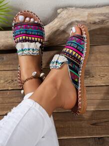 Sandalias tipo chanclas con tacón grueso para mujer, duraderas, antideslizantes, de fácil puesta, para playa, caminar, exteriores, con estampado floral, punta abierta, baja, con forro de tela suave y suela de goma