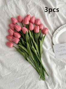 3 pezzi di fiori artificiali di tulipano, adatti per decorare casa, soggiorno, camera da letto, ufficio, scrivania, giardino, feste, regali per vacanze