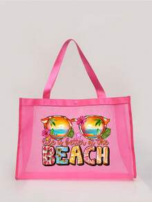 1PC Mesh Beach Bag Nylon Material Alphabet Printed Beach Mesh Tote Bag With Large Capacity,Use Tt Yourself Or Give Gifts To Others,Back To School Supplies Beach Bag ,Waterproof Backpack Vacation Bag For Friends,Mom,Teachers,Mother's Day Gift ,Summer Essentials ,Beach Essentials - Multicolor - View 2