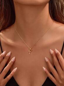 1 Stück Minimalistischer eleganter bunter Cubic-Zirkonia-Kreuzanhänger-Halskette für Frauen, stilvolles Schmuckzubehör, vielseitig für den täglichen Gebrauch