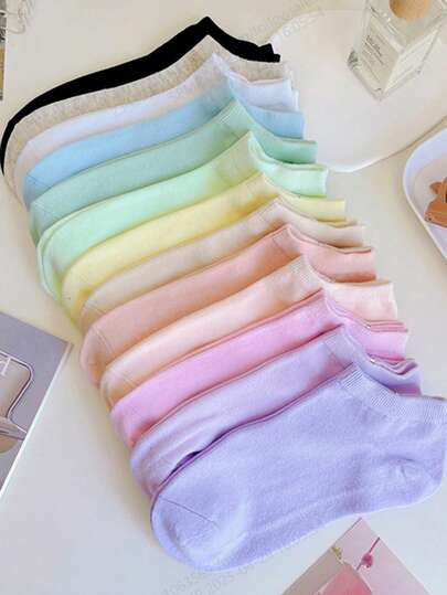 8 Pairs Assorted Solid Color Casual Sporty Versatile Fashion Women Short Socks