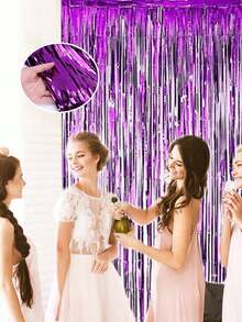 2 buc 2m * 1m Perdea de ploaie cu ciucuri, baloane, fundal decor pentru petrecere, disponibile în albastru, verde, roz, violet, auriu-roz, negru, auriu, roșu, argintiu pentru nuntă, ziua de naștere, absolvire, aniversare, articole pentru petrecere - Multicolor - Vizualizare 6