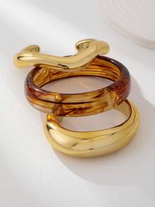 3pcs/Set Women Resin Bracelet Set, Brown Acrylic Bangle, Minimalist Design Everyday Wear Jewelry - Multicolor - View 2