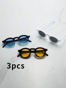 3pcs Set Unisex Retro Round Frame Minimalist Fashion Fashion Glasses, Suitable For Driving, Travel, Leisure, Outdoor Sports, Daily Use - 3-piece Set - View 2
