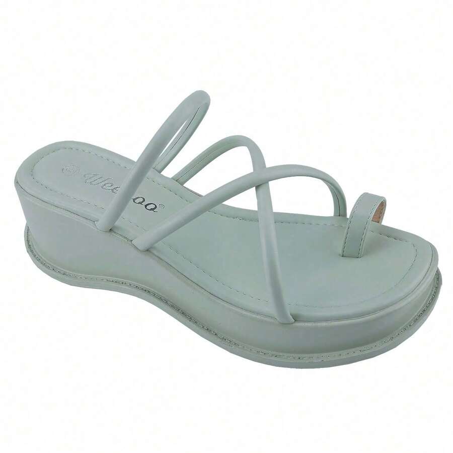 BELOVELY[High-23]Women's Platform Sandals Square Toe Block Heel Slip-On Slides Fashion Wedge Summer Shoes - Màu xanh Bạc hà - Xem 1