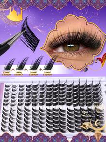 168Pcs Hybrid Fox Eye Slanted Single Eyelash DIY Extension, Mini Travel Portable Thick Eyelash Bundle DIY Extension, D-Shaped Curly Eyelashes, 12/14/16/18mm Single Eyelash Bundle, Suitable For Family Gatherings, Valentine's Day, Travel, Photography, Music Festival Makeup - D - View 4