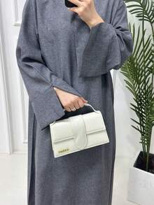 1pc Women Solid Color Elegant Casual Abaya, Suitable For Spring/Summer/Autumn Daily Outings, Woven Fabric - Dark Grey - View 6
