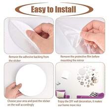 30/60pcs Round Wall Mirrors, 3D Mirror Wall Stickers Decor, Waterproof & Corrosion Resistant Removable, Artistic Round Decor, Self-Adhesive DIY Combination Wallpaper, Suitable For Home Bathroom/Living Room/Kitchen/Bedroom/Office/TV Background Wall, 3 5.5 8 15 Cm - Multicolor - View 9