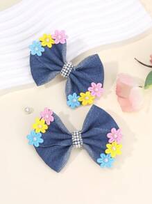 2 Stücke blaue Jeans Haarbögen für Frauen und Mädchen, bunte Haarbögen mit Kunstperlenblume, Haarstyling-Clips, süßer Blumendekoration, Denim-Haarbögen, Lässig-Bögen, Barettes, Urlaubsoutfits, Haarspangen, Frauenhaarschmuck, Klemmclips