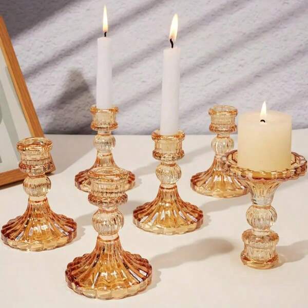 1 Piece/2 Pieces Pole Candle Holder Vintage Creative Glass Candle Holder Wedding Party Potluck Holiday Long Pole Candle Base Decoration Ins Ornament