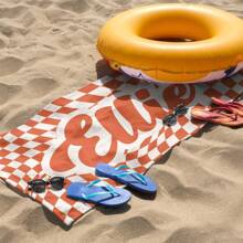 1pc Personalized Custom Name Beach Towel, Twisted Check Pattern, Multicolor, Absorbent, Quick-Drying, Large-Sized, Soft, Comfortable, Pool Towel For Beach Parties, Pool Parties, And Beach Vacations, For Fitness, Yoga, Swimming, And Seaside Trips Back To School