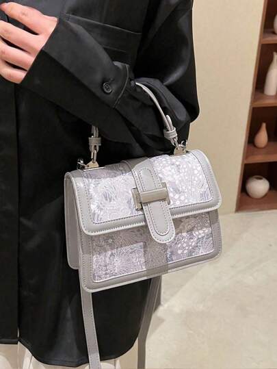 حقيبة مربعة ميني نمط زهر مقبض عالي رفرف