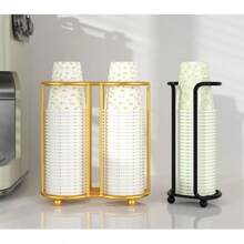 1 pieza Dispensador de vasos de papel desechables multifunción, soporte para vasos de enfriador de agua, estante para vasos de escritorio sin perforación, soporte para vasos de fácil almacenamiento, portavasos creativo, higiénico, ordenado, esencial para reuniones familiares, fiestas y eventos, color dorado de alta gama