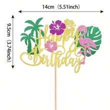 1 pièce Flamant rose Joyeux anniversaire décoration de gâteau Paillettes Flamant rose Décoration de gâteau Palmier Tortue Feuille Fleur Pique-cake Flamant rose pour Tropical Hawaïen Luau Fête d'anniversaire Fournitures de décoration de gâteau