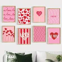 1 pièce Cadre optionnel, affiche de la Saint-Valentin rose, peinture sur canevas avec cœur romantique et amoureux pour la décoration murale de la chambre du couple, avec cadre