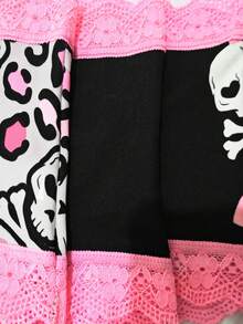 ROMWE Goth 3pcs/Set Women Lace Panty With Leopard, Skull, Letter Print In Pink Design, For Valentine's Day - Pink - View 5